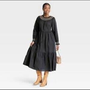 Universal Thread Embroidered Boho Tiered Dress Prairie Long Sleeve Maxi Small